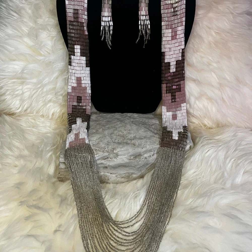 Elegant Beaded Necklace with Fringe - Picture 1 of 5